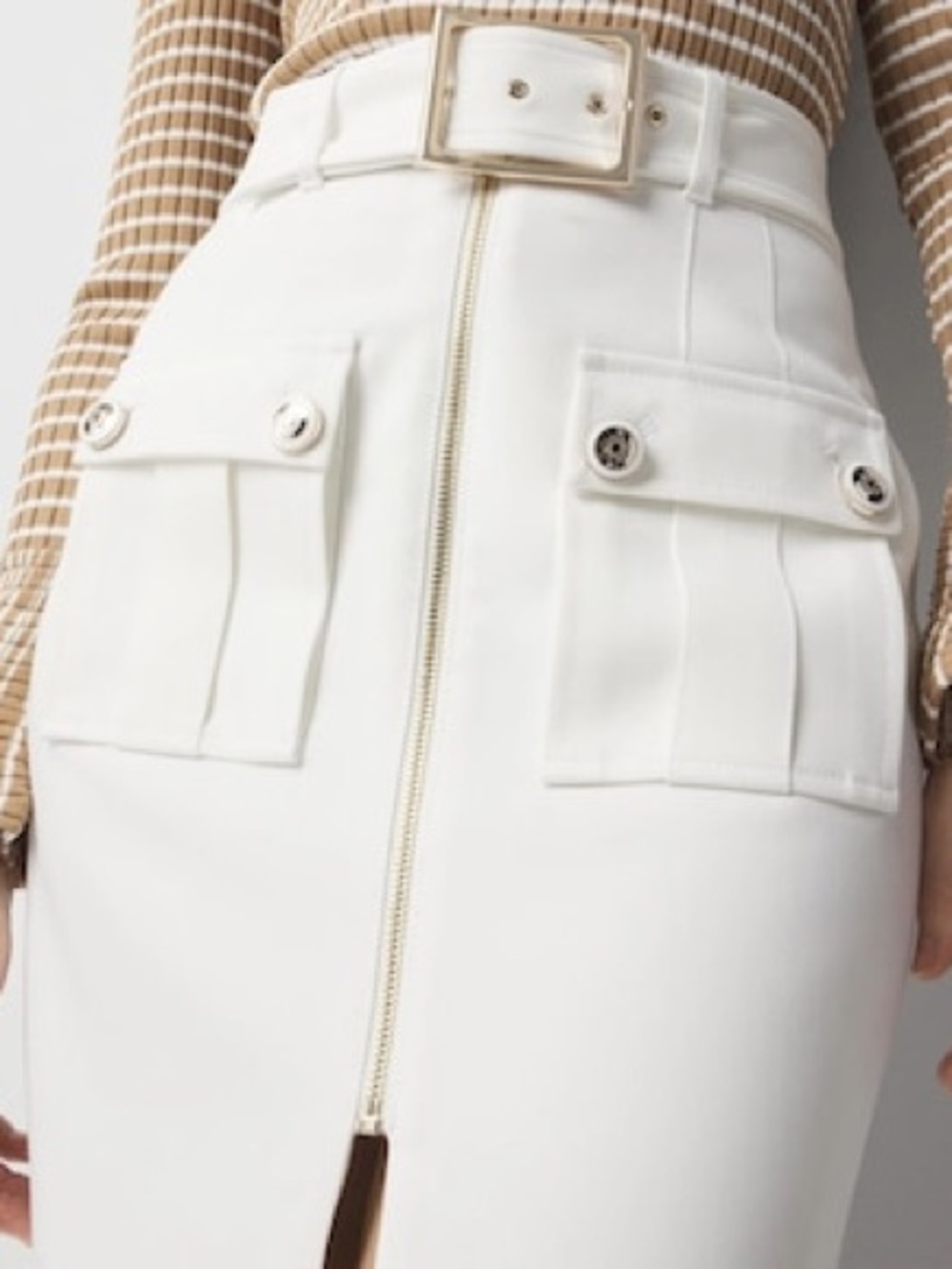 White House Black Market White Belted Pencil Skirt with Front Flap Pockets - Picture 2 of 5